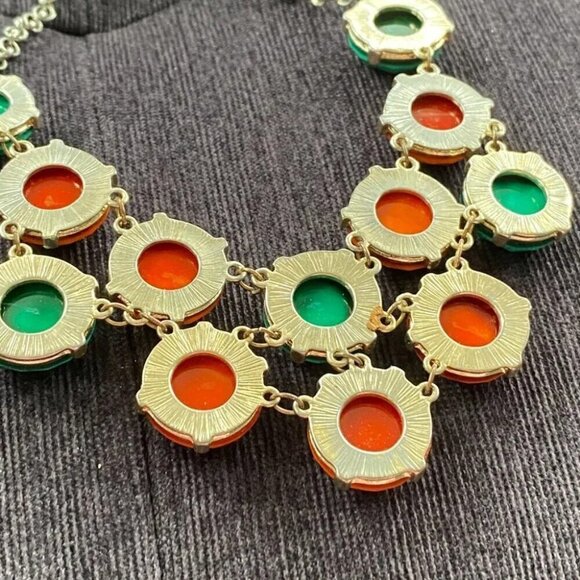 Bold Teal and Orange Statement Bib Necklace 20in Hexagonal Geometric Beads - Picture 9 of 12